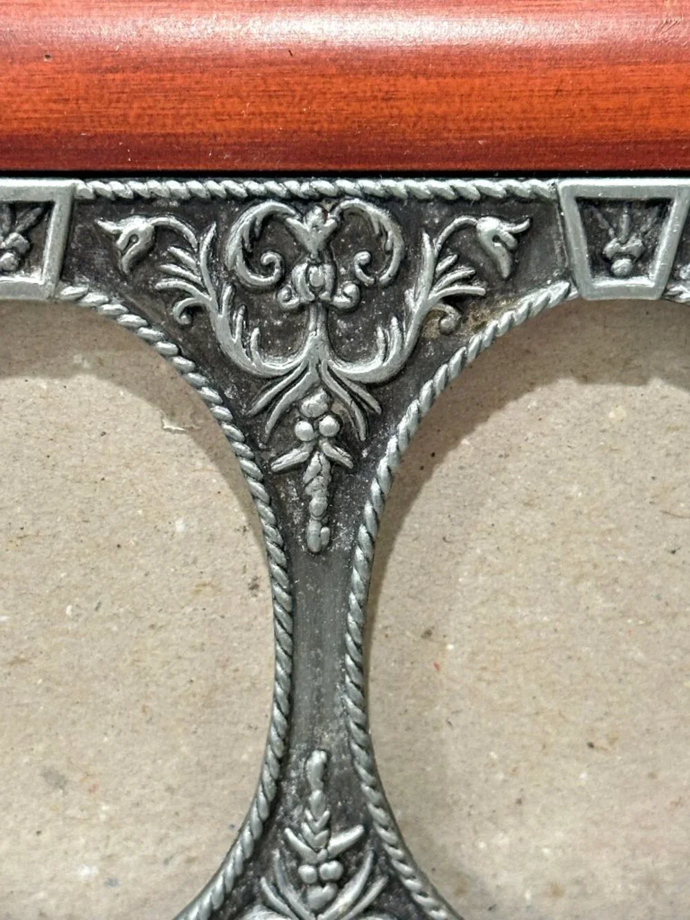 Wood Jewelry Keepsake Box with Ornate Pewter Double Oval Photo Frame Lid Vintage